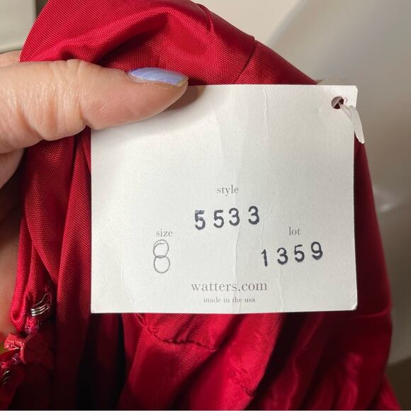 NWT WATTERS AND WATTERS red long formal boat neck v back dress size 8 prom - Picture 6 of 8